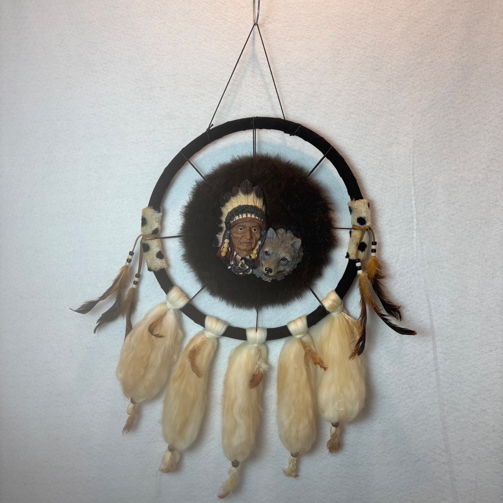 Native American Chieftain Wolf 3D Large Dreamcatcher Wall Hanging Decor